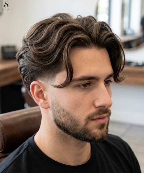 9. Low Taper Fade with Curtain Hair
