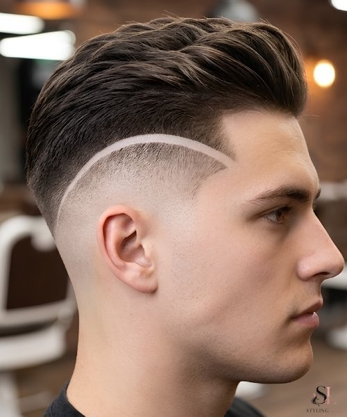 High Taper Fade Curved Temple Line