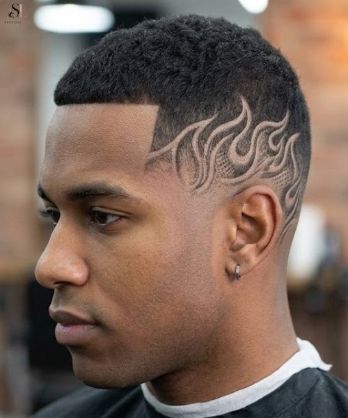 High Taper Fade Flame-Inspired Design
