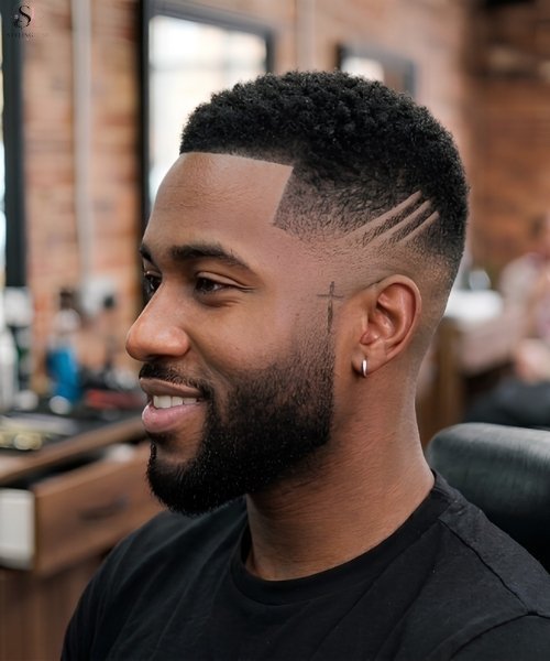 High Taper Fade Triple Diagonal Pattern