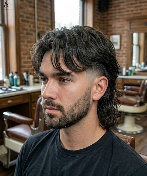 Low Taper Fade with Curtain Mullet