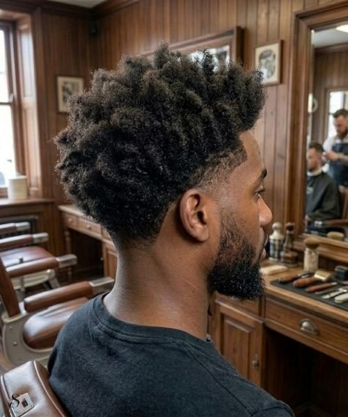 Low Taper Fade with Long Afro-Textured Hair