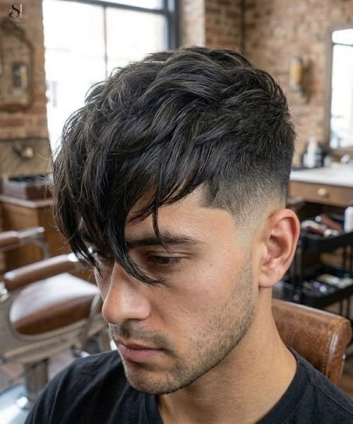 Low Taper Fade with Long Fringe