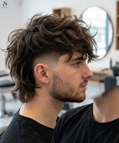 Low Taper Fade with Long Shag Cut