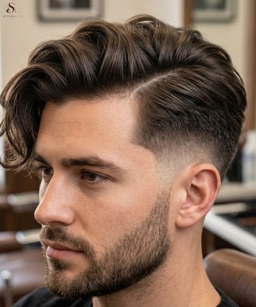 Low Taper Fade with Long Side Swept Hair