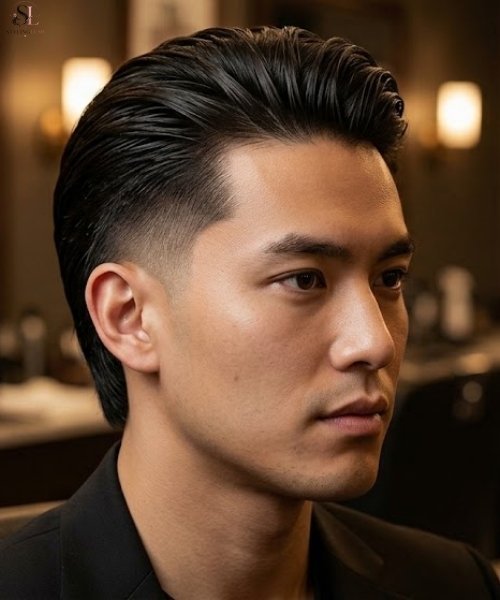 _Low Taper Fade with Long Slicked Back Hair
