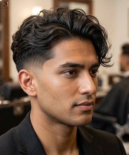 Low Taper Fade with Long Wavy Hair