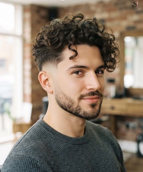 _Mid Taper Fade with Curly Long Hair