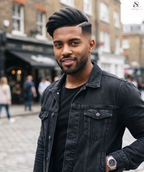 _Mid Taper Fade with Hard Part (Long Hair)