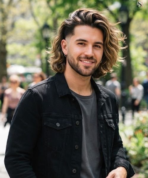 Mid Taper Fade with Highlights (Long Hair)