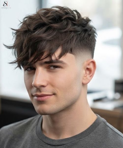 Mid Taper Fade with Long Textured Fringe
