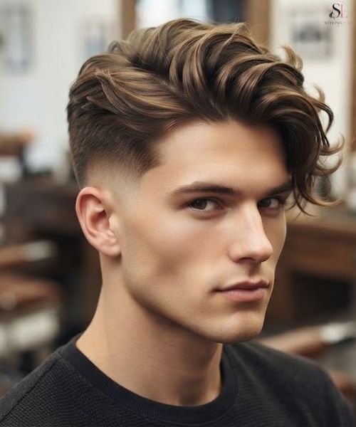 Mid Taper Fade with Side Swept Long Hair