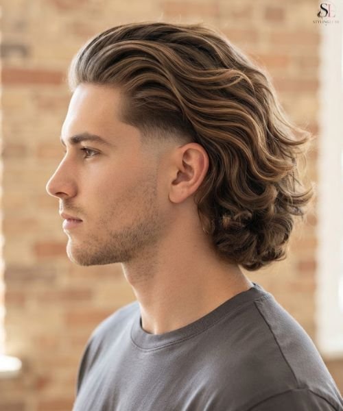 Mid Taper Fade with Wavy Long Hair Flow