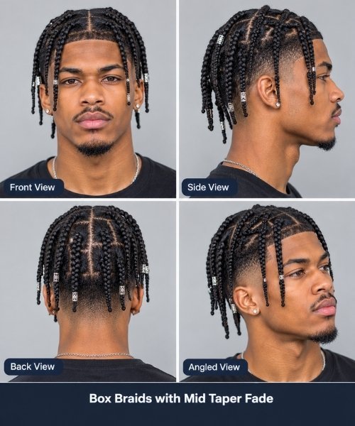 Box Braids with Mid Taper Fade