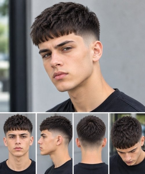 Caesar Cut Mid Taper Fade Straight Hair