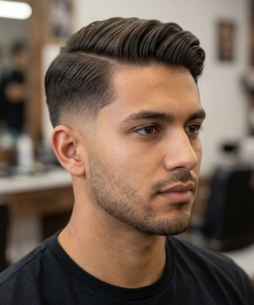 Comb-Over Mid-Taper Fade Straight Hair