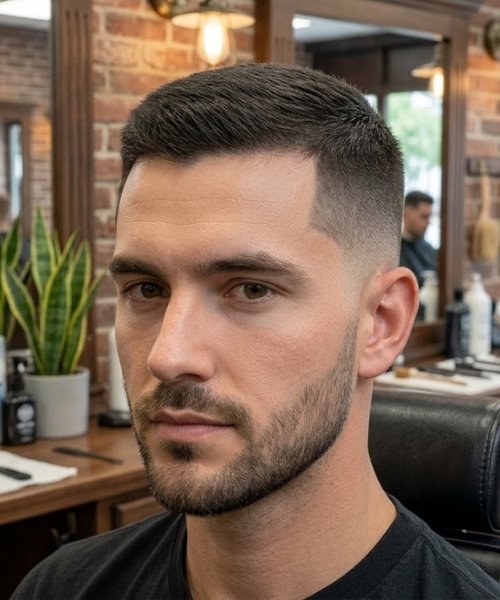 _Crew Cut Mid-Taper Fade Straight Hair