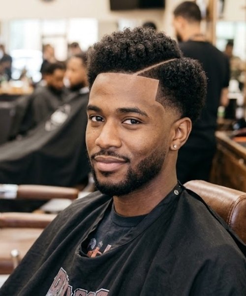 Curly Afro Low Taper with Hard Part Line-Up