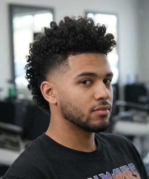 Curly Mohawk with Low Taper Fade