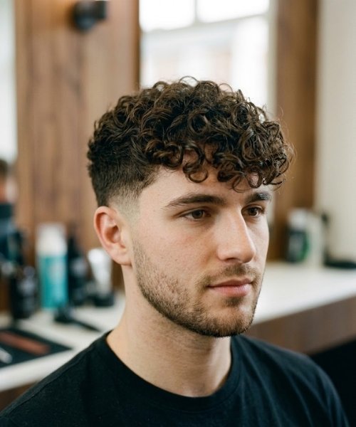 4. Mid Taper Fade with Curly Fringe