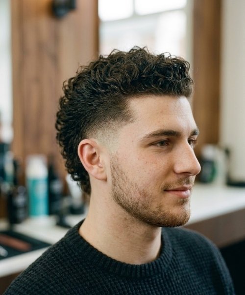 Curly Mohawk with Mid Taper Fade