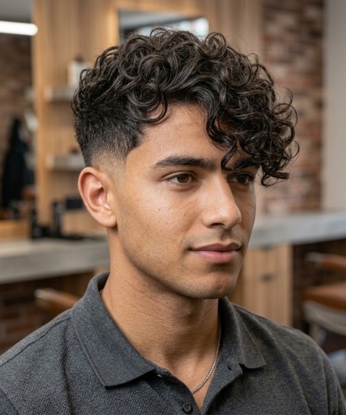 Deep Curly Fringe with Low Skin Taper