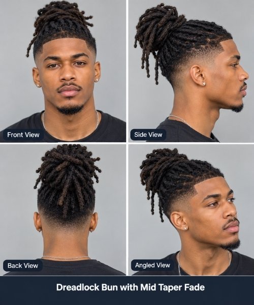 Dreadlock Bun with Mid Taper Fade