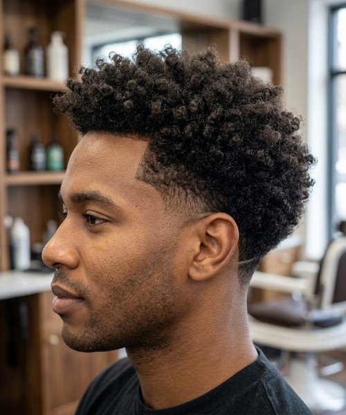 Drop Fade with Curly Top