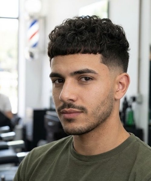 Edgar Cut with Low Taper Fade Curly Hair