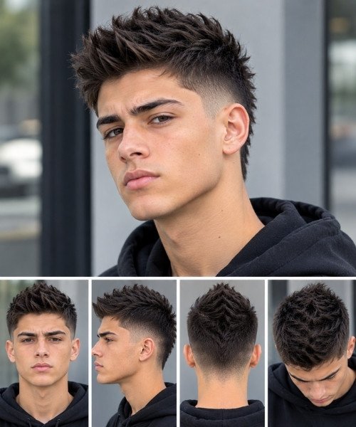 Faux Hawk Mid Taper Fade Straight Hair