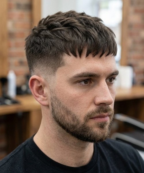 French Crop Mid Taper Fade Straight Hair