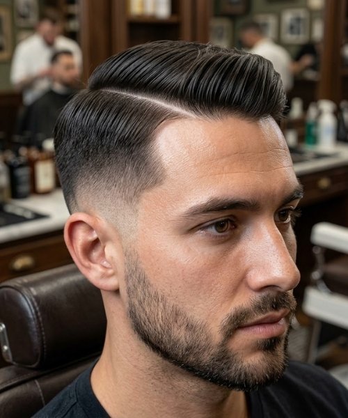 _Hard Part Mid Taper Fade Straight Hair