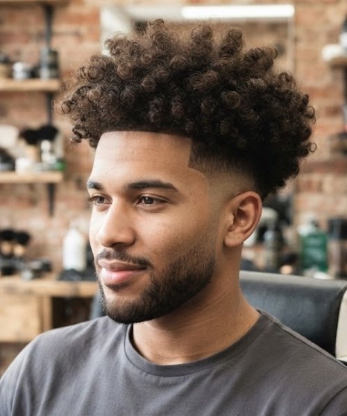 High Taper Fade with Curly Afro