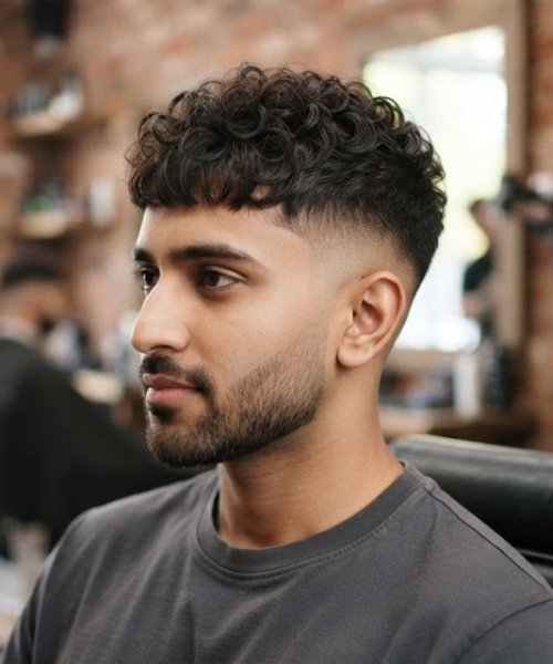 High Taper Fade with Curly Caesar