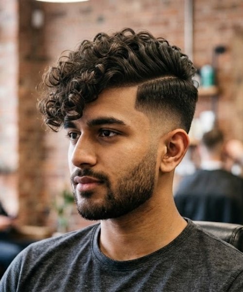 High Taper Fade with Curly Comb Over