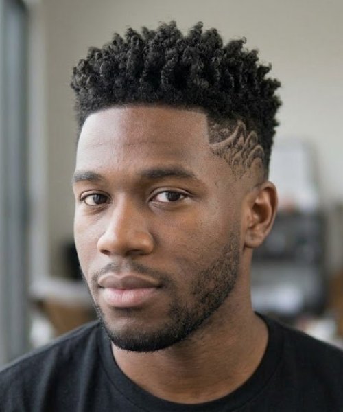 High Taper Fade with Curly Design