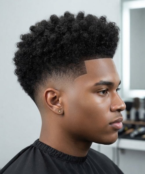 _High Taper Fade with Curly High Top