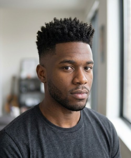 High Taper Fade with Curly Quiff