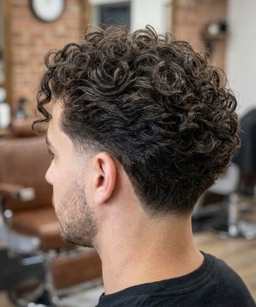 Long Curly Hair with Low Taper Fade