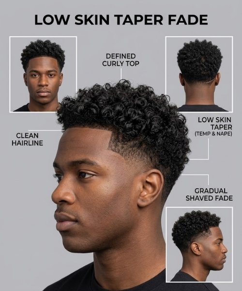 Low Skin Taper Fade with Curly Top