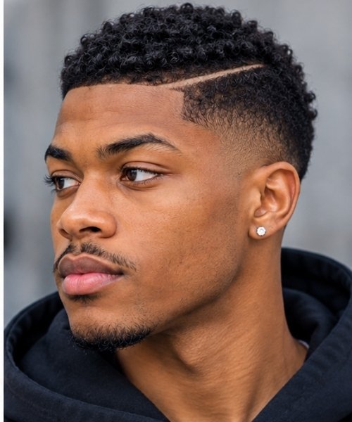Low Taper Fade with Hard Part Line