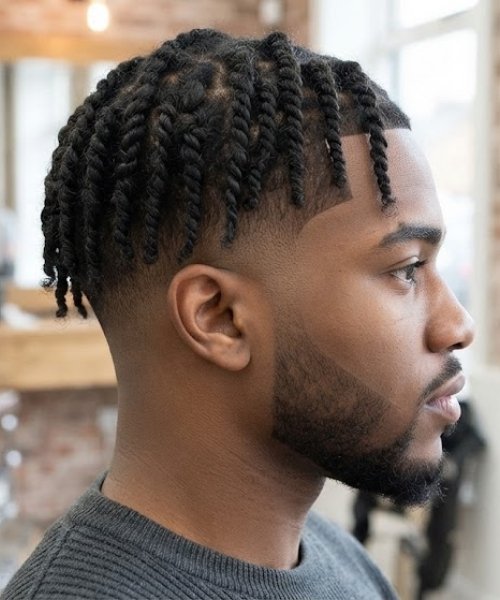 Low Taper Fade with Two-Strand Twists