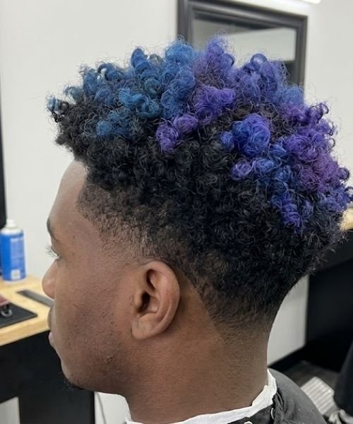 _Low Taper Fade with Two-Tone Curly Color