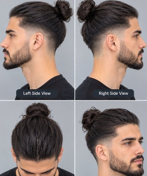 Man Bun with Mid Taper Fade