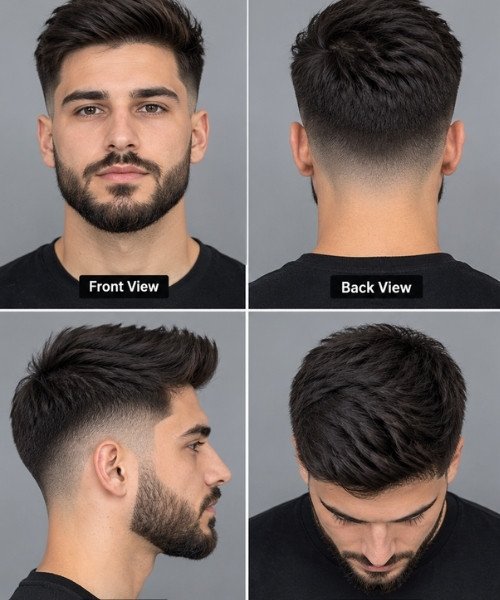 Mid Taper Fade with Beard Straight Hair