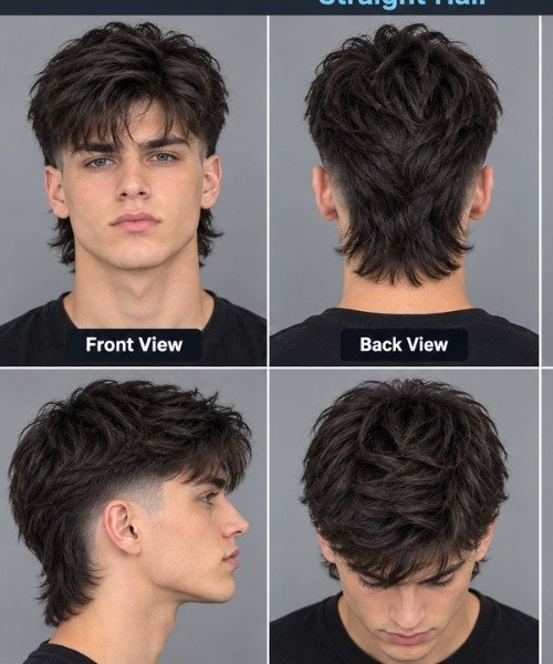 Modern Mullet Mid Taper Fade Straight Hair