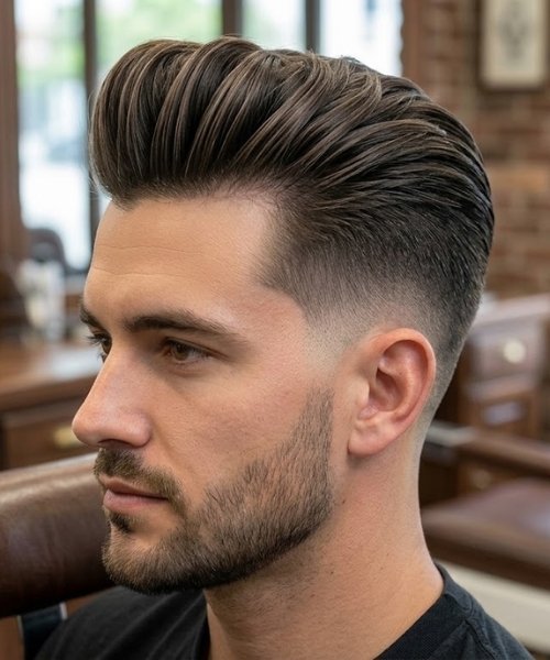 Pompadour Mid Taper Fade Straight Hair