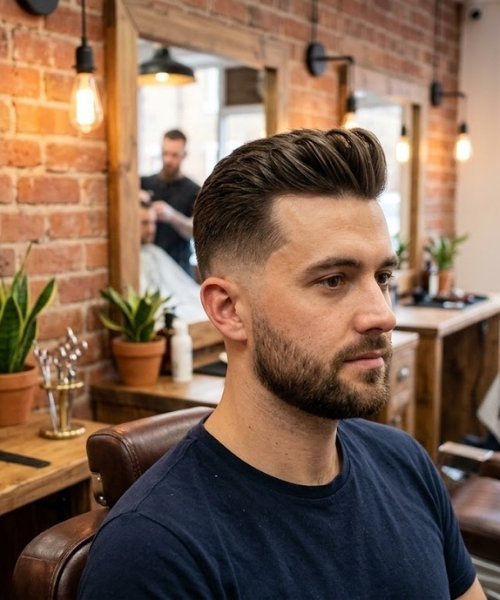 Quiff Mid Taper Fade Straight Hair