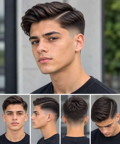 Side Part Mid Taper Fade Straight Hair