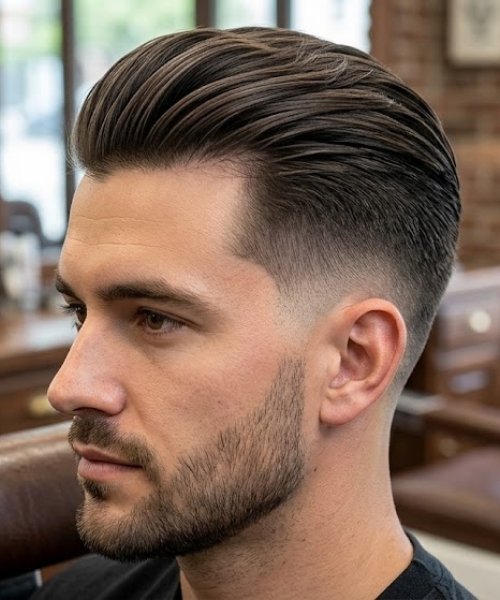 Slick Back Mid Taper Fade Straight Hair